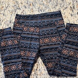 Pact Organic Black Gray and Orange Winter Fair Isle Leggings